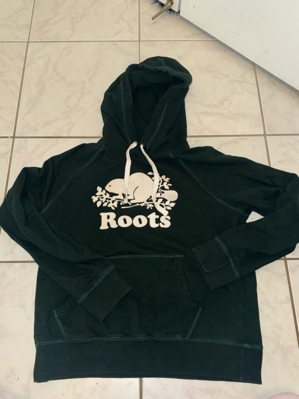 Roots Black Pullover Hoodie with Beaver Logo